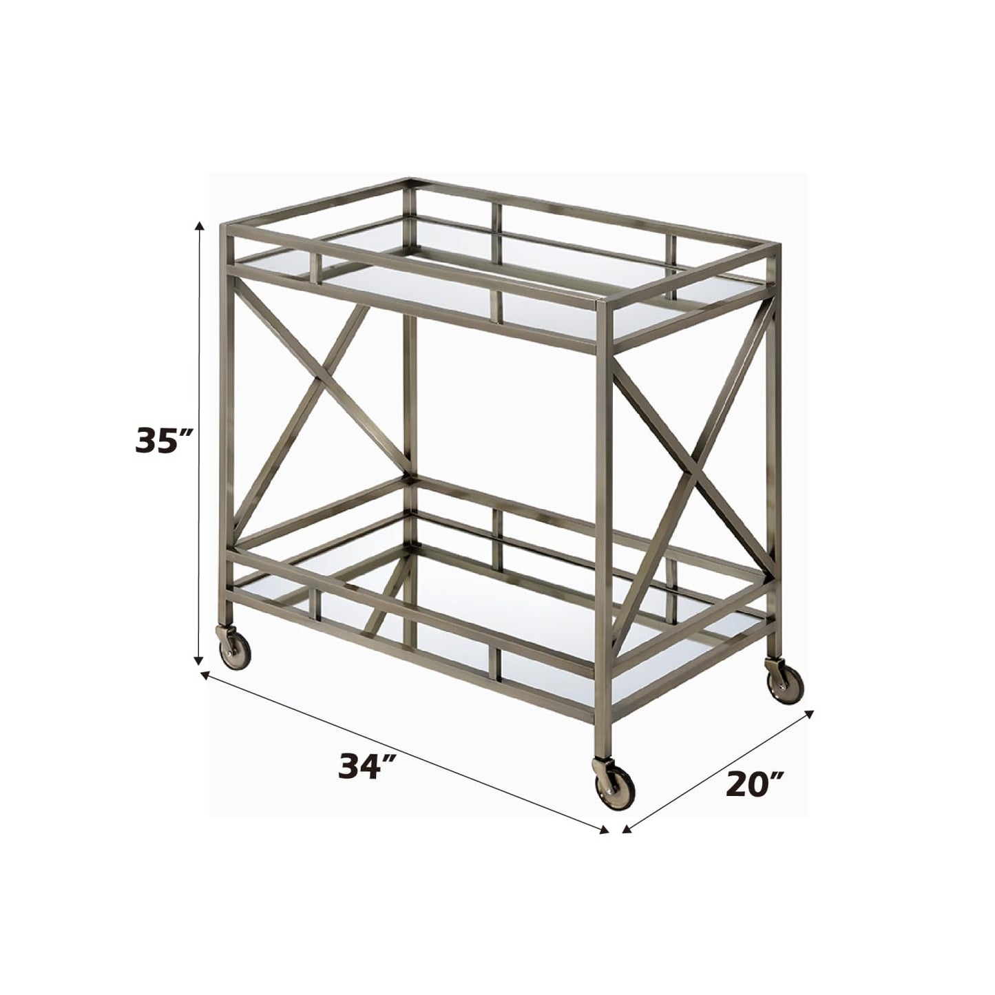 Kristensen Mirrored & Antique Gold Finish Serving Cart - Antique Gold - Serving Cart with Mirrored Top & Shelf - Elegant Finish