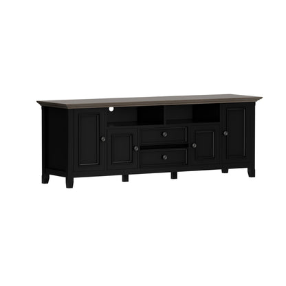 SIMPLIHOME Amherst TV Stand - 72 inch Wide Solid Wood Entertainment Console in Black/Smoky Brown, Transitional Media Center for TVs up to 80 Inches with Cabinets, Drawers, Shelves and Cable Management