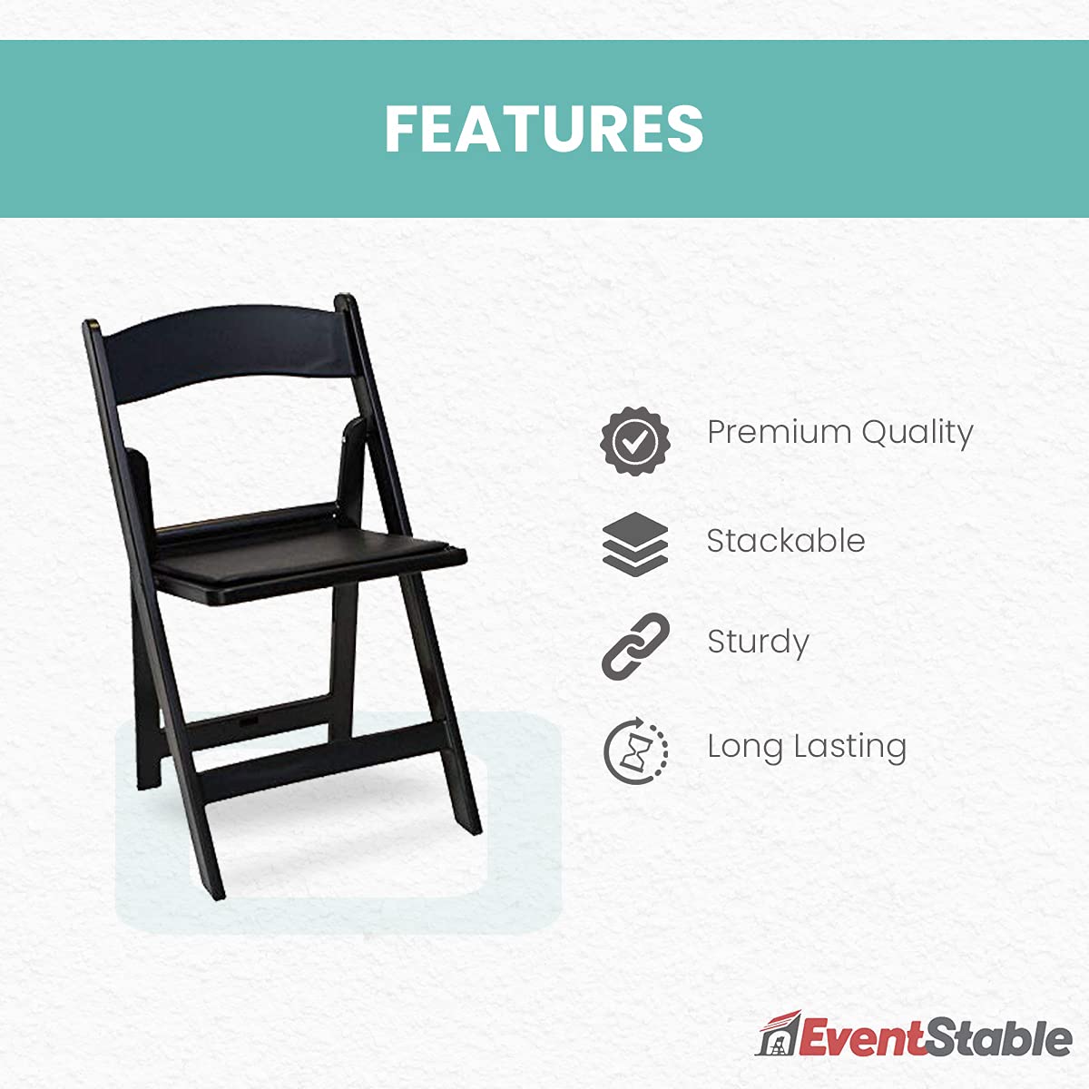 EventStable Titan Series 200 Resin Folding Chairs with 8 Dollies and 8 Straps Bundle - Black Indoor/Outdoor Lightweight Folding Chair - Padded Folding Chair for Weddings Parties Events