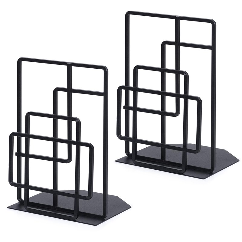 SRIWATANA Book Ends Heavy Duty, Decorative Black Bookends for Shelves, Window Lattice Design