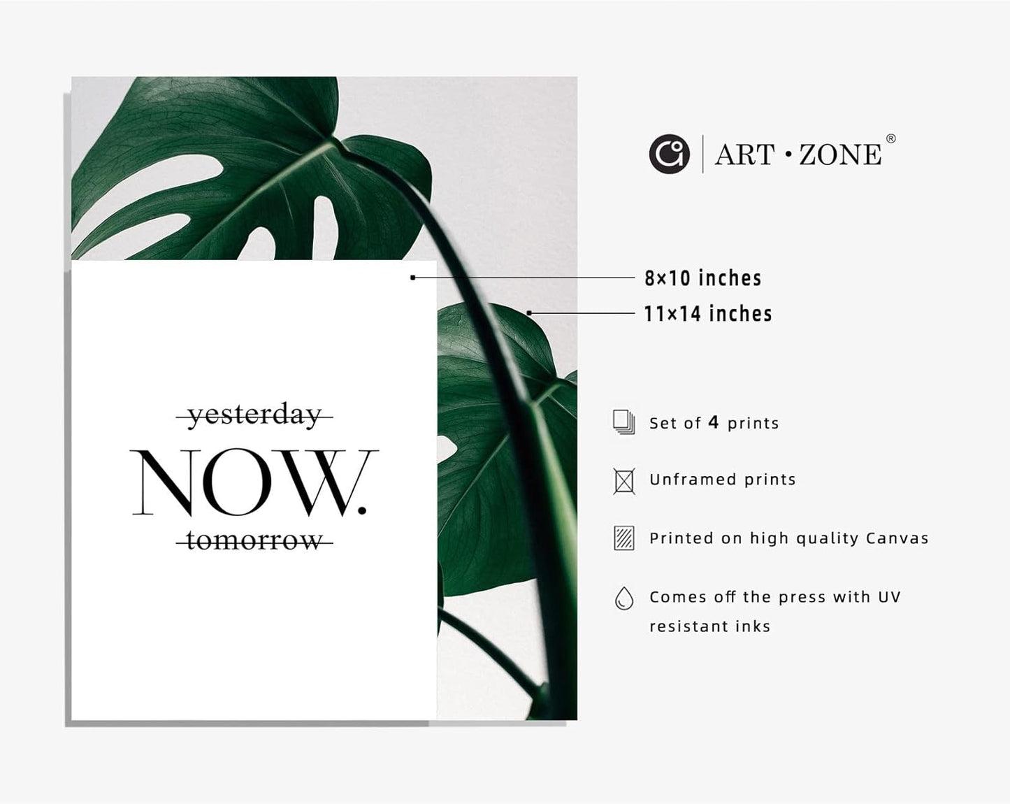 A ARTZONE Botanical Watercolor Prints, Set of 4 Unframed Canvas Art Prints (8x10 inches)
