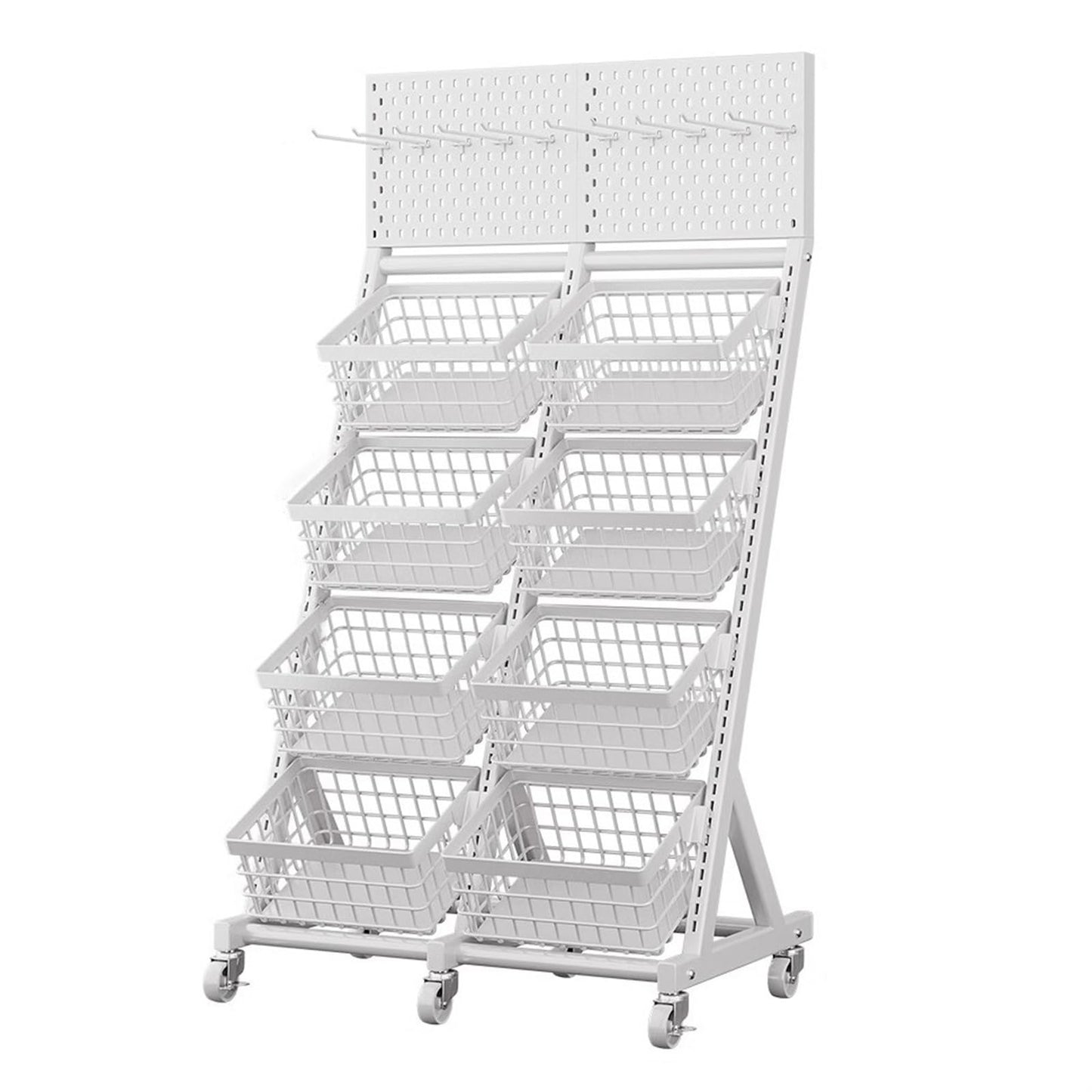 WDJBPSH Rolling Snack Candy Display Rack, Floor-Standing Concession Display Stand with Hanging Hook, Chocolate/Bread/Potato Chips/Cereal/Jelly/Coffee Capsules Organizer(White,8 Basket)