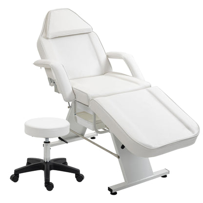 VroomAuto Hydraulic Facial Bed & Massage Chair with Stool, 3-Section Adjustable Esthetician Table for Spa, Tattoo, Beauty Salon, White
