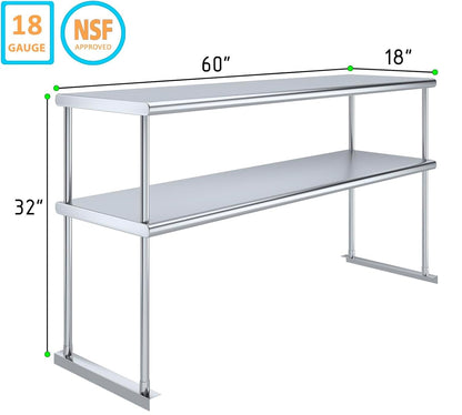 Express KitchQuip NSF Certified 18 Gauge Heavy Duty Stainless Steel Double overshelf with Brackets for Kitchens, Utility Rooms, Storage, Offices & Home