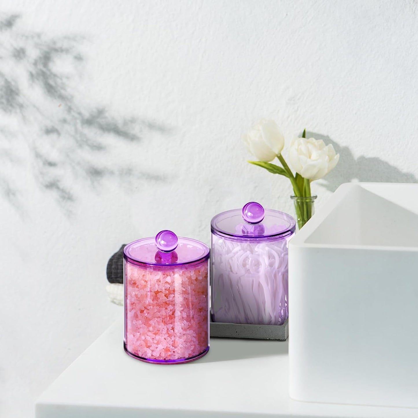 XIPENGKEJI Qtip Holder Set - 4 Pack Apothecary Jars with Lids for Bathroom Organization | 10oz-12oz Purple Canisters