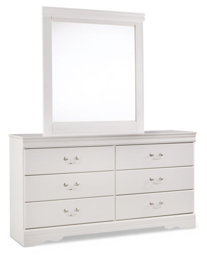 Signature Design by Ashley Anarasia Traditional Smooth-Gliding 6-Drawer Dresser and Mirror with Safety Stop, White