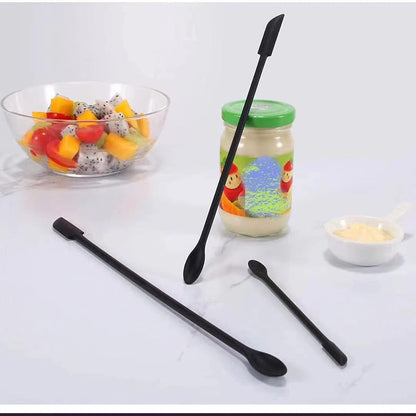 4 Pieces Mini Silicone Spatula Set, Small Rubber Spatula for Makeup and Kitchen, 4 in BLACK