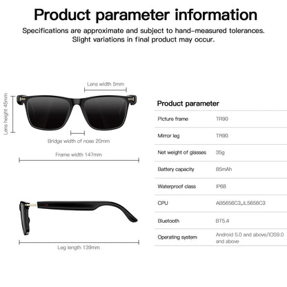 Bluetooth Audio Smart Glasses, Blue Light Glasses for Women Men, Remote Shooting, Open Ear Sound Mic & Speakers, Magnetic Charging, Color-Changing Polarized Sunglasses Lenses, Voice Assistant（GS06S)