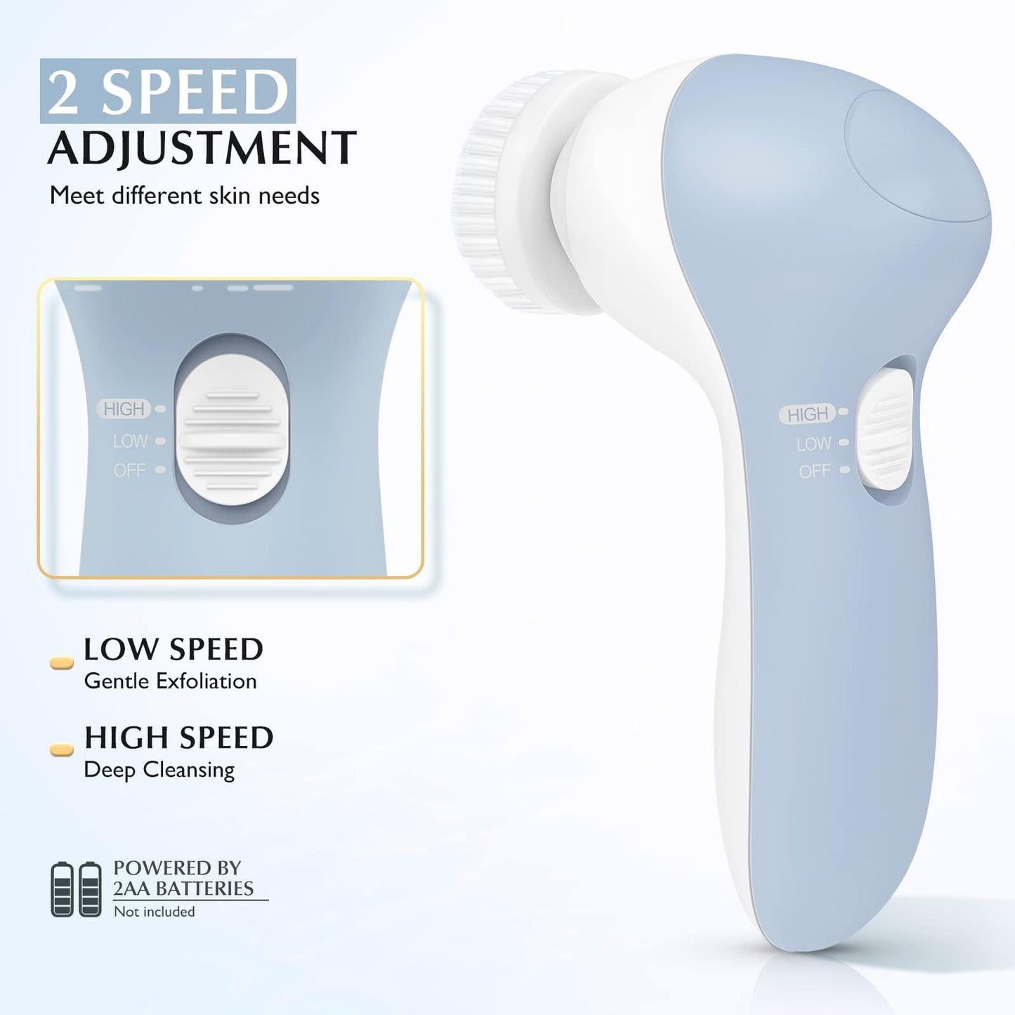 COSLUS Facial Cleansing Brush Silicone Face Scrubber: 2 in1 FBS-D Electric Exfoliating Massage Device Waterproof Deep Cleaning Exfoliation Rotating Spa Machine - Electronic Skin Care Wash Clean System
