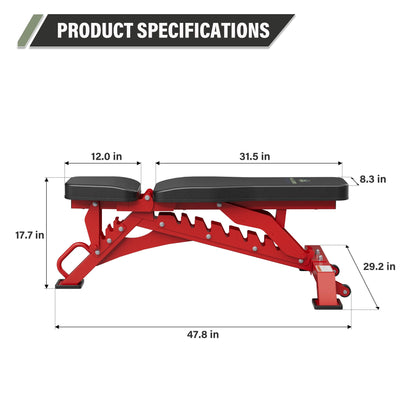 Major Fitness Weight Bench - 1300LBS Weight Capacity and 36 Adjustable Positions Strength Training Bench for Garage and Home Gym Workouts (Red)