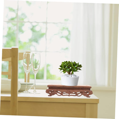 YARNOW Wooden Base Decorative Planter, Rectangle Flower Vase Stand for Home Plant Holder