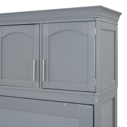 Ball & Cast Queen Size Murphy Bed Wall Cabinet Bedframe,can be Folded,Hideaway Chest with Top Storage Lockers,Wood Platform Furniture for Guest Room,Study,Office,Gray