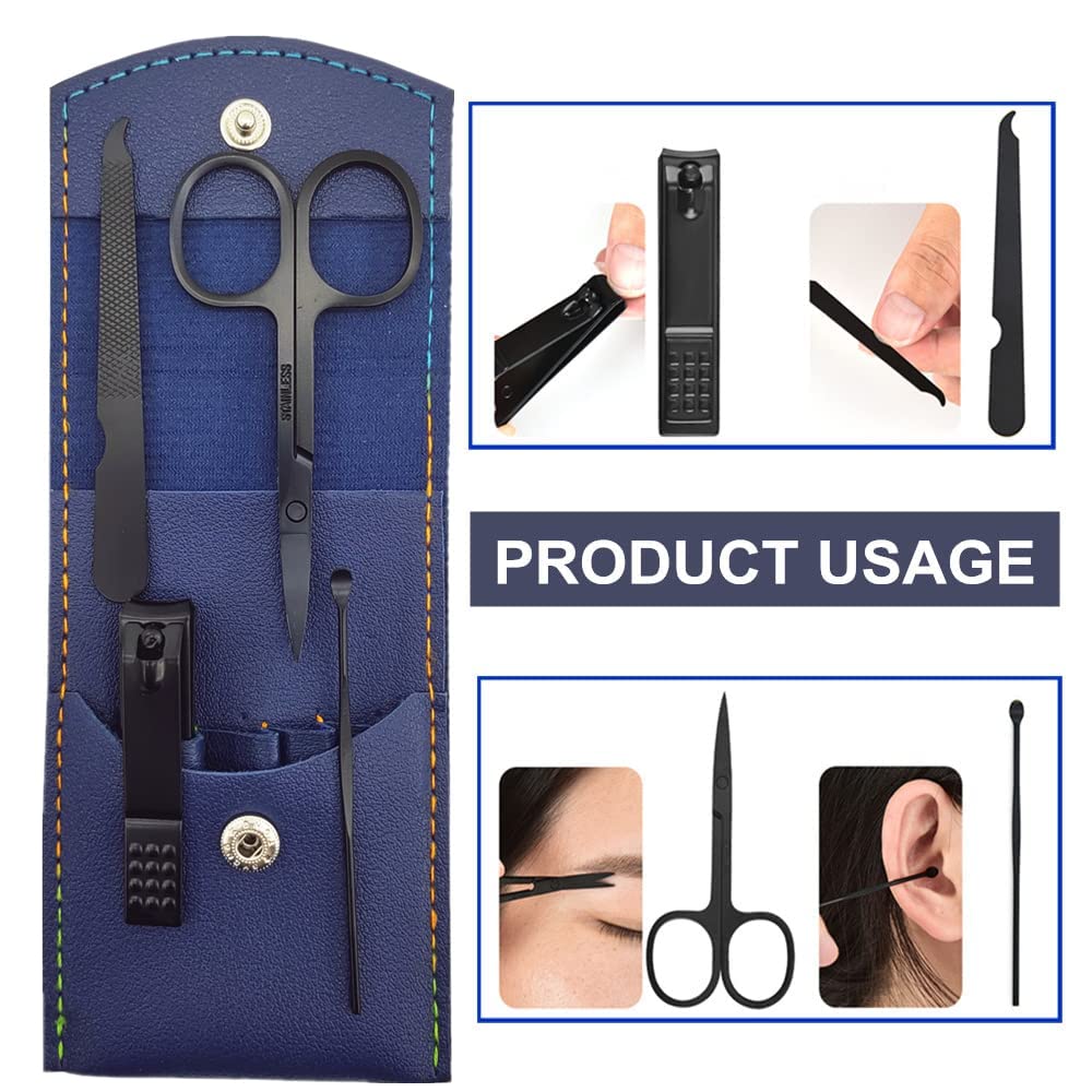 Manicure Set, Professional Women Nail Clippers Kit 4PCS， Stainless Steel Nail Cutter Care Tools Professional Grooming Kits, PU Leather Travel Case （rose gold）