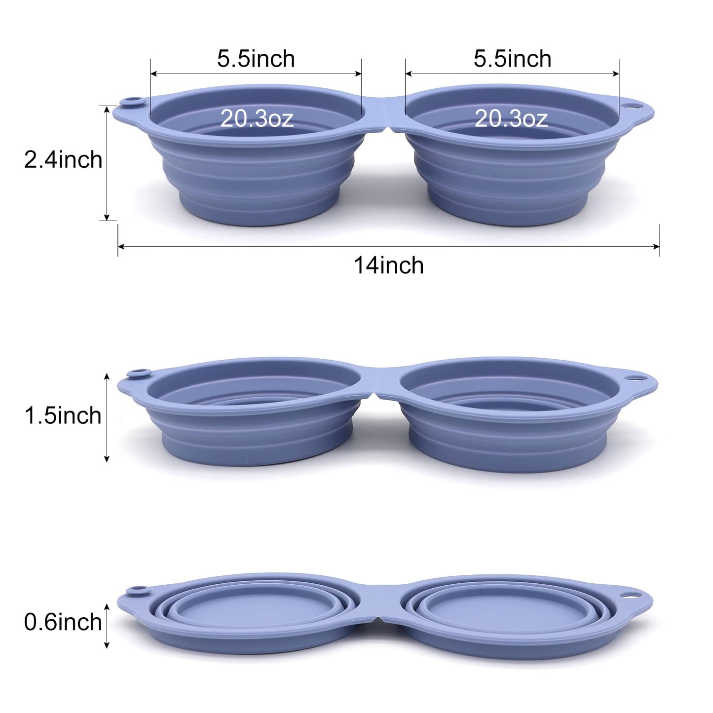 SLSON Collapsible Dog Bowls,Integrated Molding Dog Double Bowl No Plastic Rim 2 in 1 Foldable Pet Food & Water Bowl Cat Feeder Dish for Walking,Hiking,Camping (Cold Grey)
