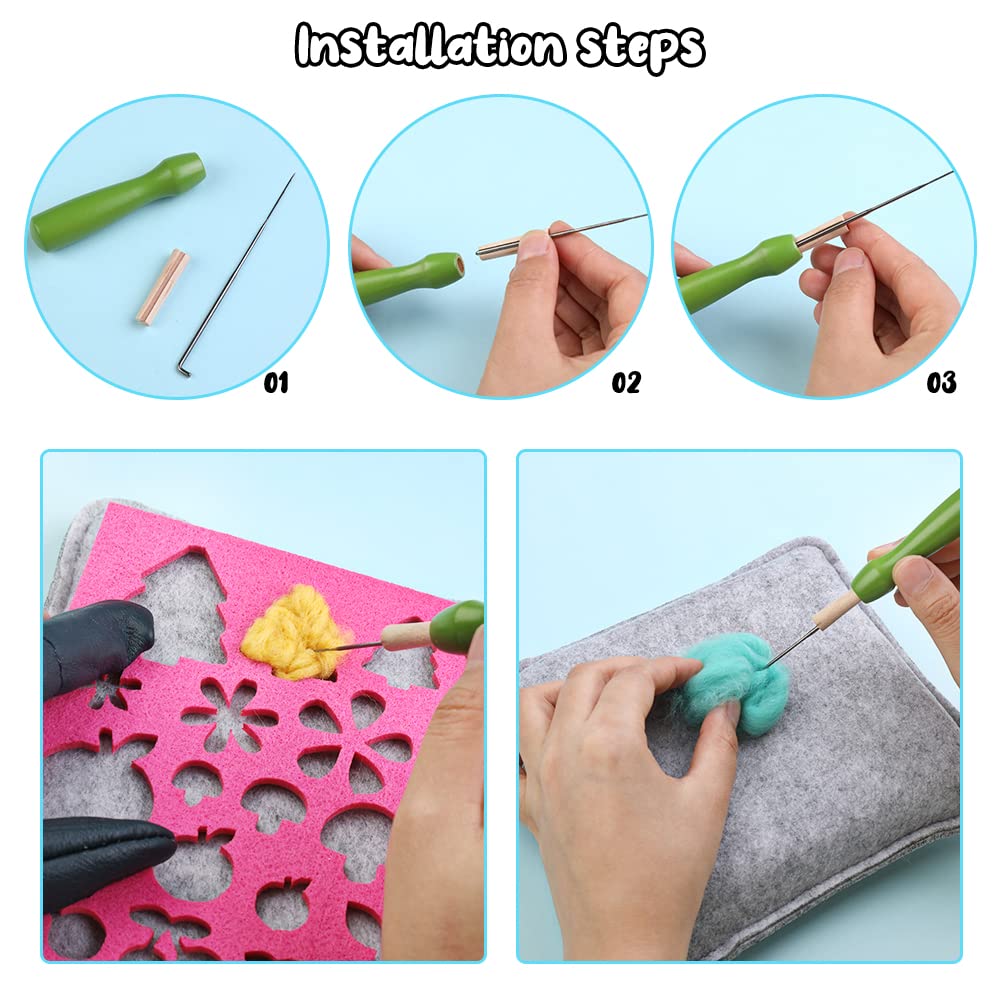 IMZAY Needle Felting Kit, Wool Roving 40 Colors Set, Needle Felting Starter Kit, Needle Felting Tools Kit with Exquisite Green Storage Bag, Wool Felt Tools for Felted Animal Needle Felting Supplies