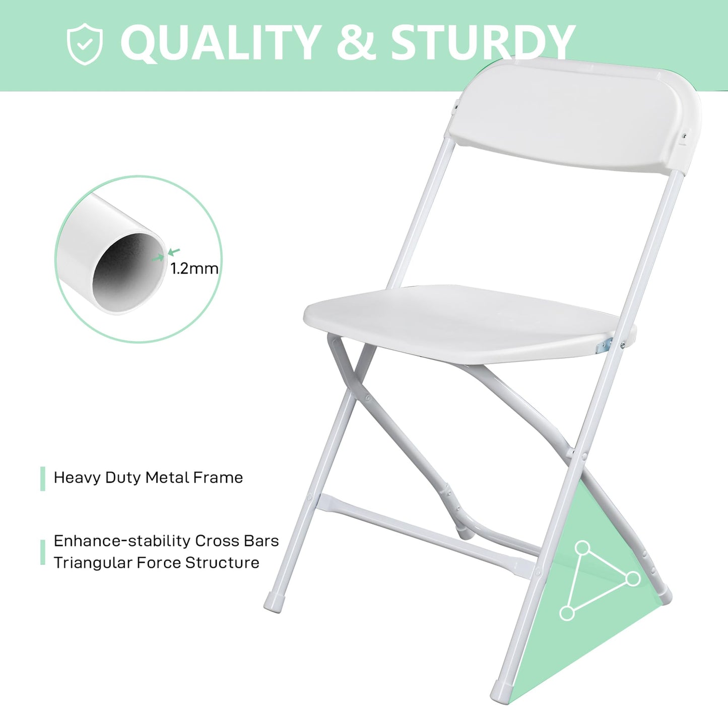 OLLODOT 50 Pack White Folding Chairs with 350-LBS Capacity, Lightweight Portable Indoor Outdoor Chairs, Stackable Commercial Seat with Steel Frame for Office, Party, Events, Wedding, Kitchen &Dinning