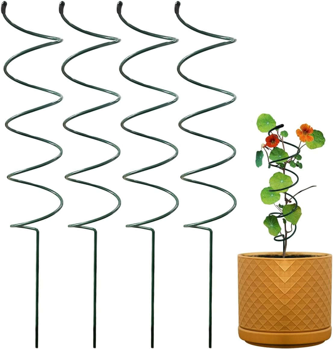 4Pack Spiral Tomato Stakes Plant Trellis Indoor Metal Wire Garden Trellis Small Climbing Leaf Shape Trellis for Garden