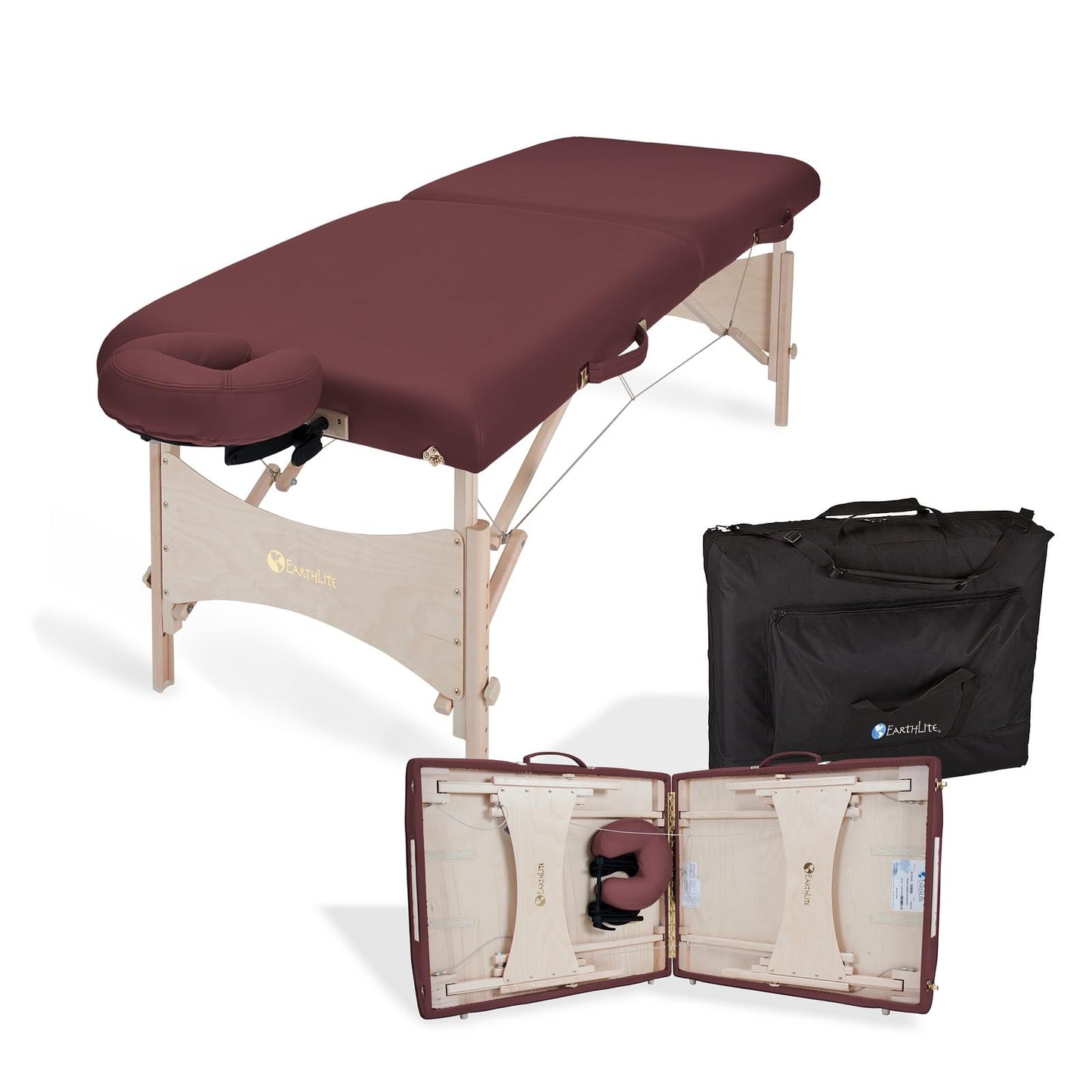 EarthLite Harmony DX Portable Massage Table Package, Includes Table + Face Cradle + Carrying Case, 30" x 73, Burgundy