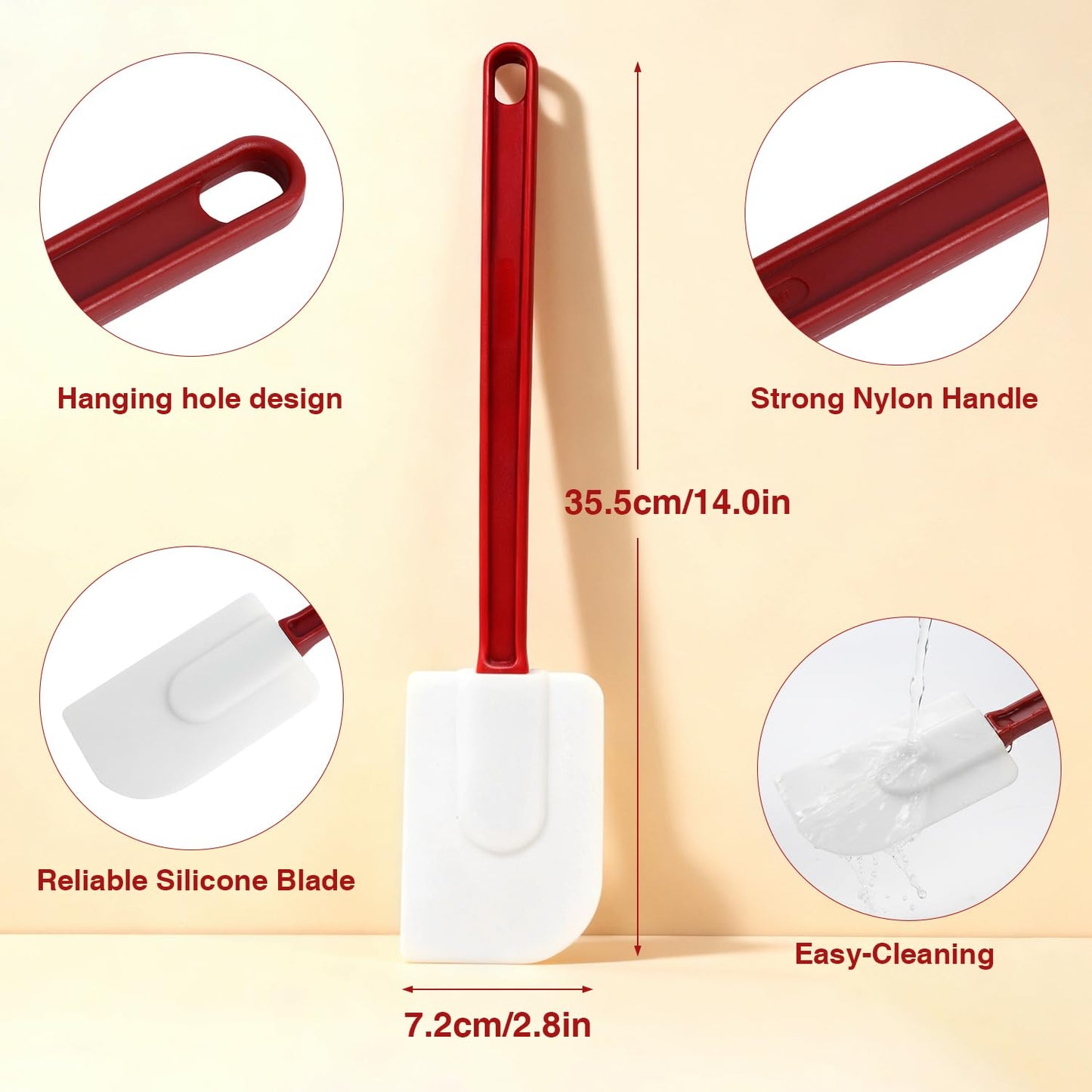10PCS Silicone Spatulas Heat Resistant 14 Inch Heavy Duty Rubber Spatula Commercial Spatulas Set for Baking Mixing Kitchen Use Silicone Cooking Utensils Commercial Dishwasher Red Handle