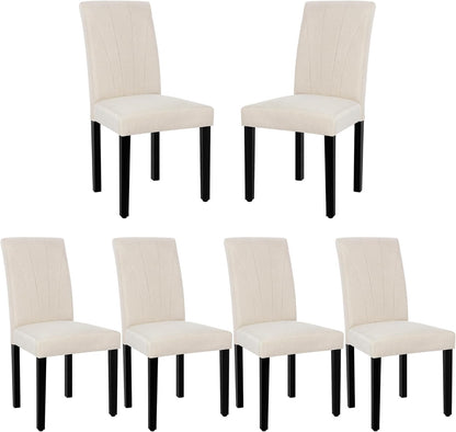 VECELO Upholstered Dining Chairs Set of 6, Modern Fabric and Solid Wood Legs & High Back, Parsons for Kitchen/Living Room- Beige