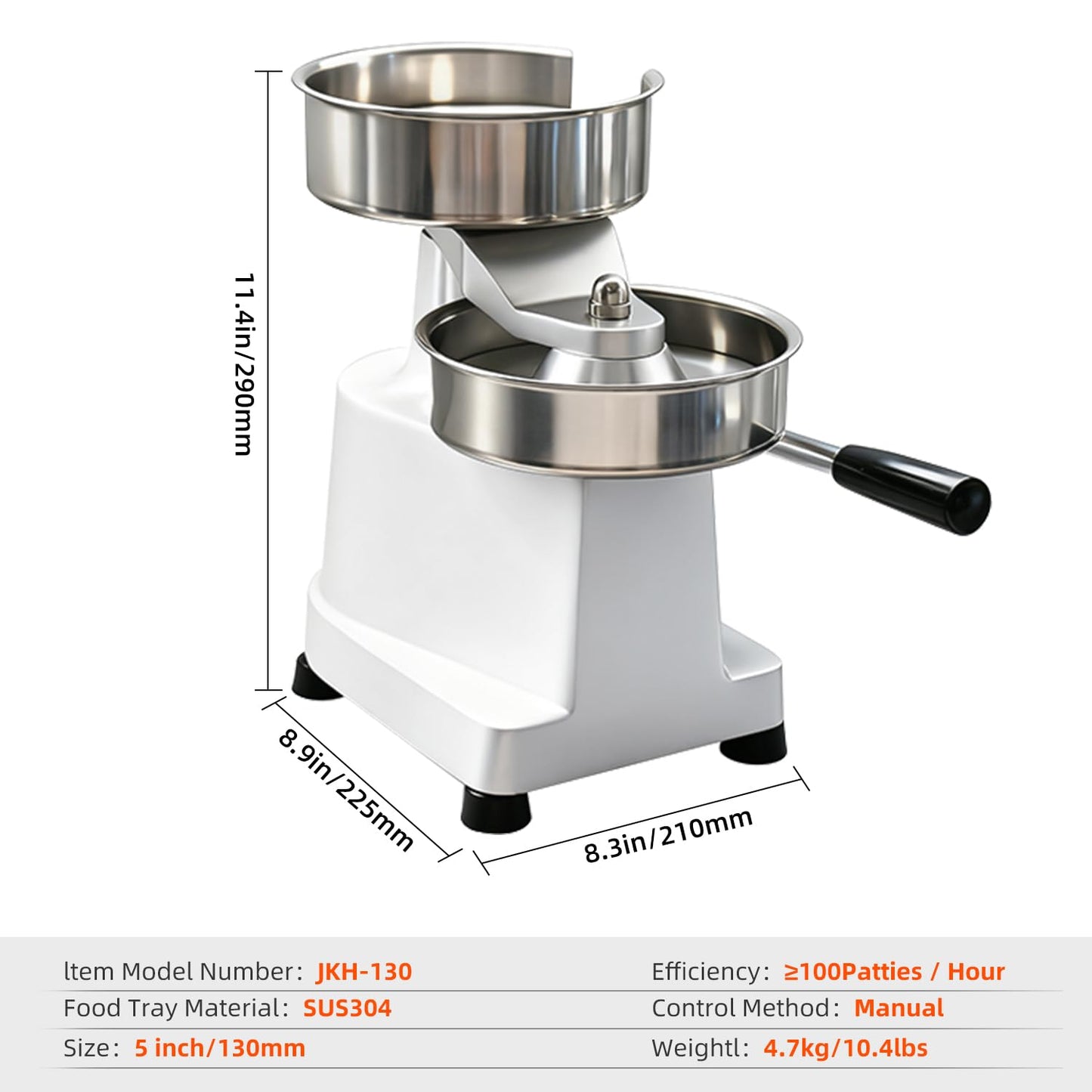 CHEF KEY Commercial Burger Patty Maker, 5inch/130mm Heavy Duty Food-Grade Stainless Steel Bowl Press with 1000 Patty Papers for Restaurants, Home Kitchens (5 inch)