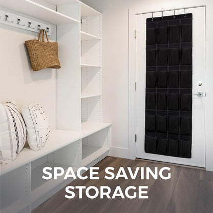 HOME GENIE Over The Door Shoe Organizer, 24 Breathable Mesh Pockets, Closet Rack Storage Holder