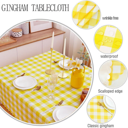 MANGATA CASA Yellow Gingham Tablecloth, Waterproof Checkered Table Cloth for Square Tables, Light Yellow 52x52in