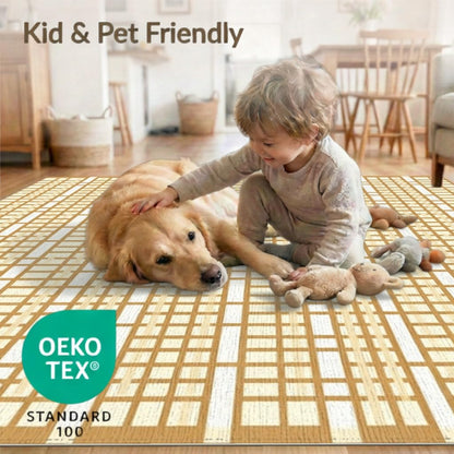 ODIKA 8'x10' Washable Geometric Grid Large Rug, Brown Non-Shedding Pet Friendly Carpet for King Size Bedroom, Master Suite, Under Bed, Foldable Easy Care Mat | Ref:2140365