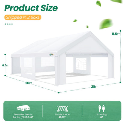 COBIZI 20x20 Party Tent Heavy Duty, Large Outdoor Event Tents for Parties with 6 Sidewalls & Built-in Sandbags,Waterproof Wedding Canopy Gazebo Temporary Shelter,Carport,Camping,Patio,Windproof