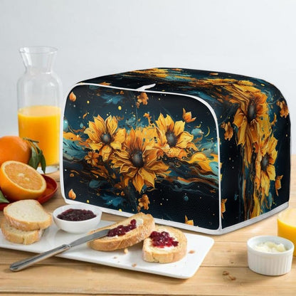 2 Slice Toaster Cover, Splash Oil Painting Sunflower, Plus Size Dust Cover (14x14") 2PCS