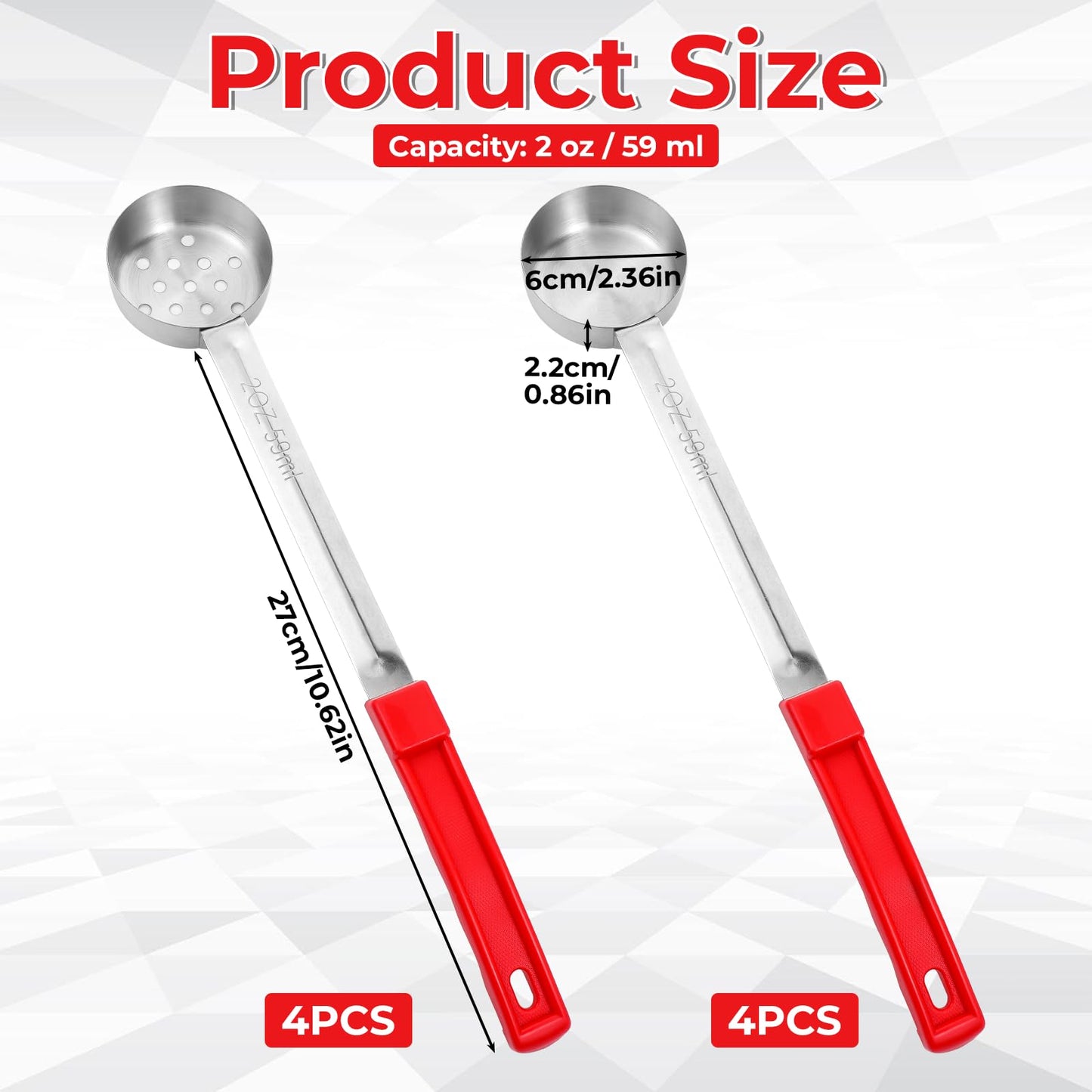 8 Pcs 2 OZ Portion Control Serving Spoons, Solid and Slotted Stainless Steel Ladle Spoon, Food Measuring Utensils for Weight Watchers, Buffets, Parties