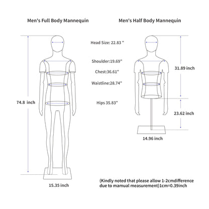 Male Mannequin with Articulated Wood Arms, Premium Fiberglass Dress Form with Linen Torso, Heavy Duty Stainless Steel Base, Flexible Display Dummy for Retail Store & Tailoring(Brown,Straight Leg)