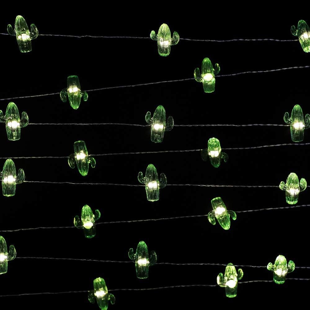 14.1Ft 40 8 Tropical Theme Cactus Decorative String Lights Warm White LED Waterproof Battery Operated Modes Cactus