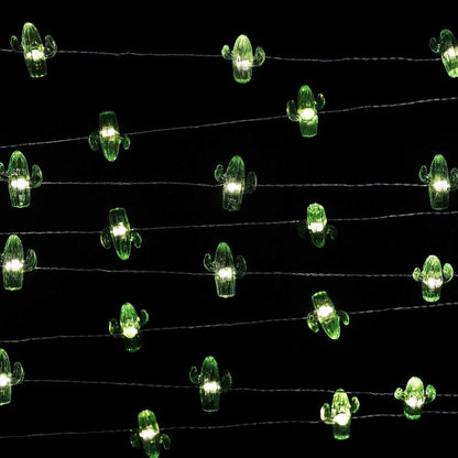 14.1Ft 40 8 Tropical Theme Cactus Decorative String Lights Warm White LED Waterproof Battery Operated Modes Cactus
