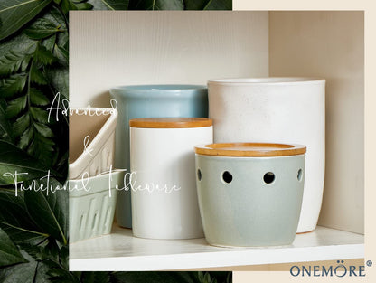 ONEMORE Large Garlic Keeper with Lid, Ceramic Garlic Saver 5 inch, Garlic Keeper for Counter, Light Green