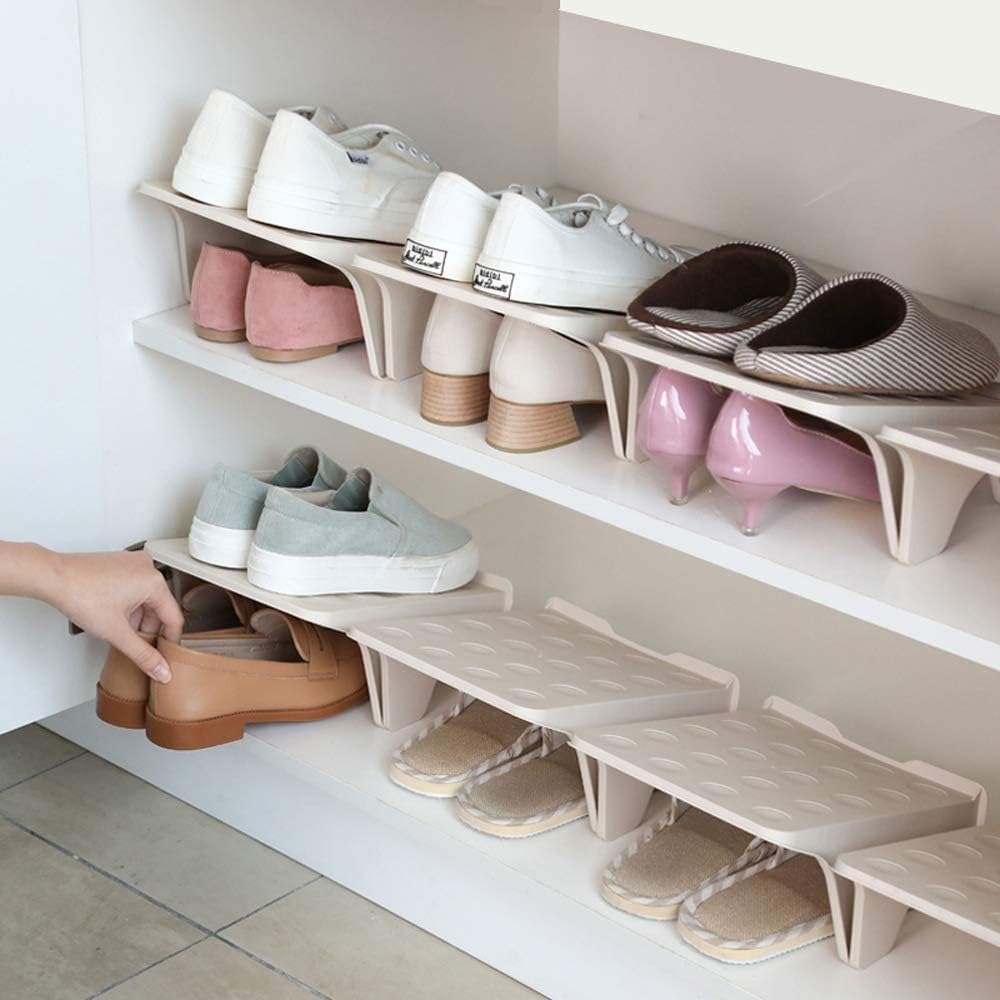 4 10 8.7 4.7", Closets, Pcs Stacking Shoe Organizer for Shelf x in Double Layer Space Saving Shoe Dividers for Shelves