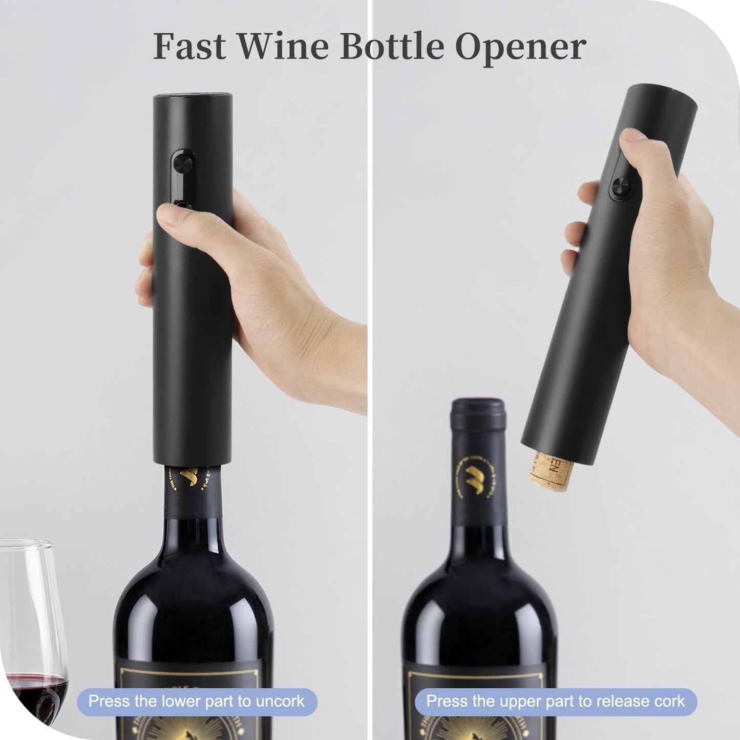 Electric Wine Opener Set, Battery Operated Corkscrew with Storage Base, Automatic Wine Opener for Home Bars (Black)