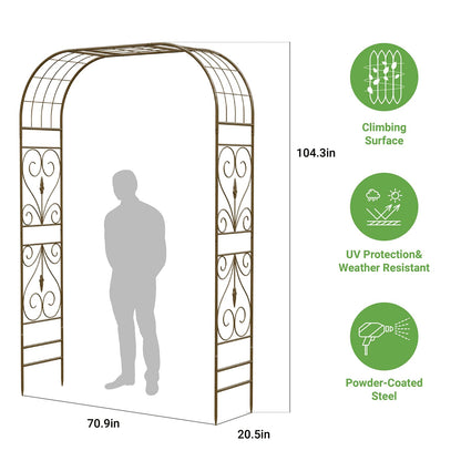 Meyrines Metal Garden Arbor, 104.3” Tall Wrought Iron Archway for Climbing Plants & Flowers, British-Style Garden Trellis(Silver, Flat-Top)