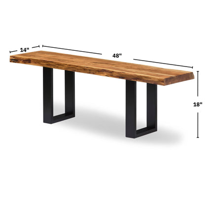 Alaterre Furniture Alpine Solid Wood Entryway Bench - 48 Inch Industrial Modern Bedroom Bench with Live Edge and Metal Legs - Furniture for Entryway, Dining Room, Kitchen, or Bedroom