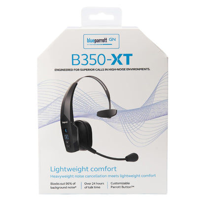 BlueParrott B350-XT Mono Bluetooth Wireless Headphones 96% Noise Canceling Over Head Trucker Headset with Mic, Adjustable Lightweight Headband, IP54-Rated Protection, 24 hrs. Talk Time, Black