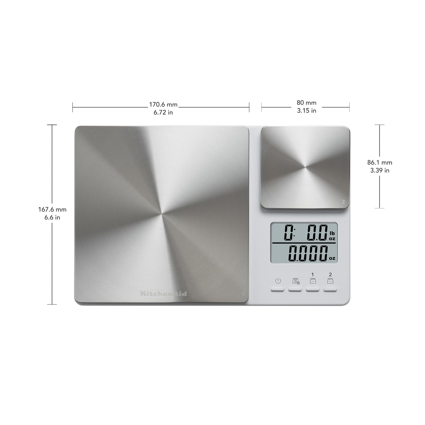 KitchenAid KQ909 Dual Platform Digital Kitchen and Food Scale, 11 Pound Capacity and Precision 16oz Capacity, White with Stainless Steel