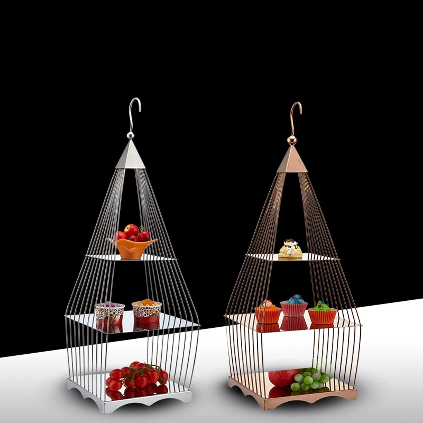 Cake Stand 3-Tiered Cake Stand with Handles Stainless Steel Dessert Table Multi-Purpose Cupcake Display Stand Wedding Pastry Serving Tray Cupcake Tower