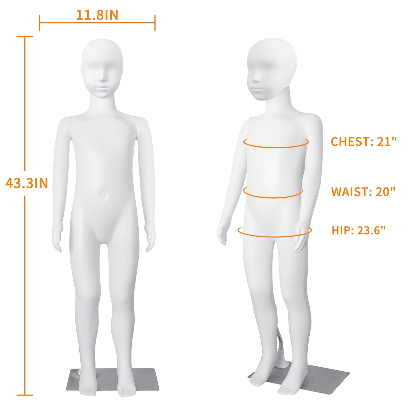 Kids Dress Form Child Mannequin Full Body Sewing Manikin 43.3 Inch Poseable Mannequins with Stand Realistic Mannequins Display Head Dress Mannequin Clothing Form Metal Base Connector, White (Child 4