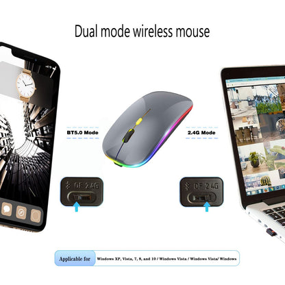 Wireless Bluetooth Mouse Rechargeable Laptop Mice with LED Lights Silent Slim Use(BT5.2 and 2.4G Portable USB Receiver)Dual Mode Computer Mouse for Laptop/iPad/Tablet/Apple/Computer/Mac(Black)