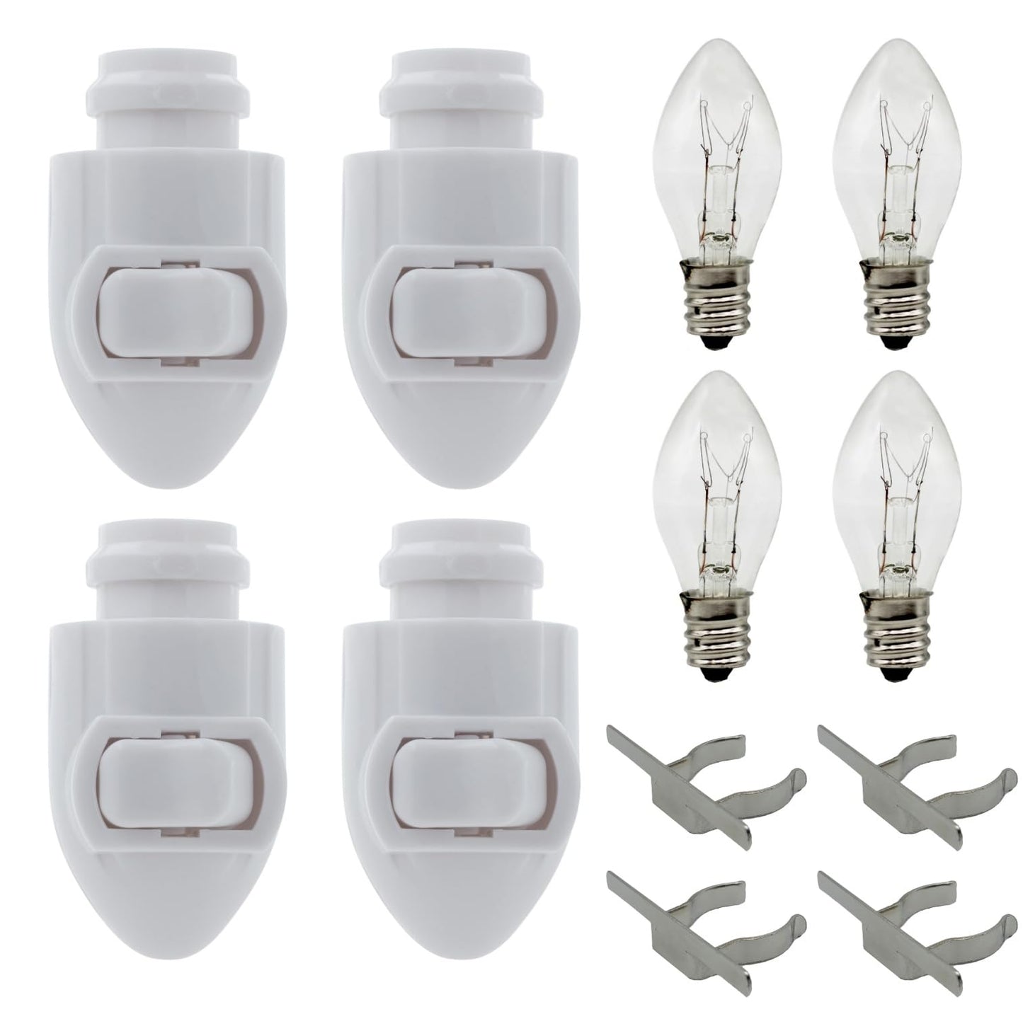 Creative Hobbies Plug in Night Light Module Includes 4 Bulbs and 4 Metal Clips, Great for Making Your Own Decorative Night Lights, Pack of 4 (White)