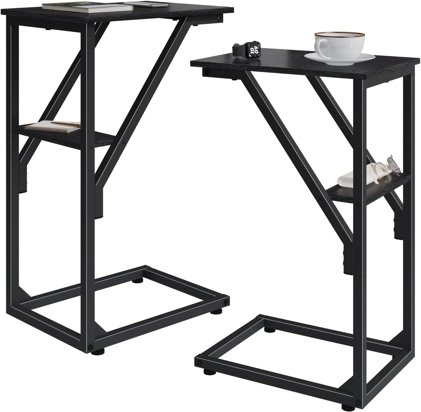 NEFROM Set 2, ET-D-BK2 C-Shaped End Tables, Sofa TV Trays of Small Couch Side Table for Living Room, Bedroom, Bedside