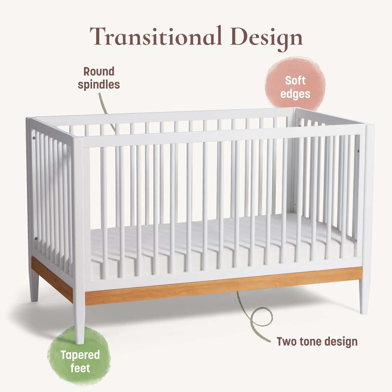 Little Seeds Clover 4-in-1 Convertible Crib, True White/Natural