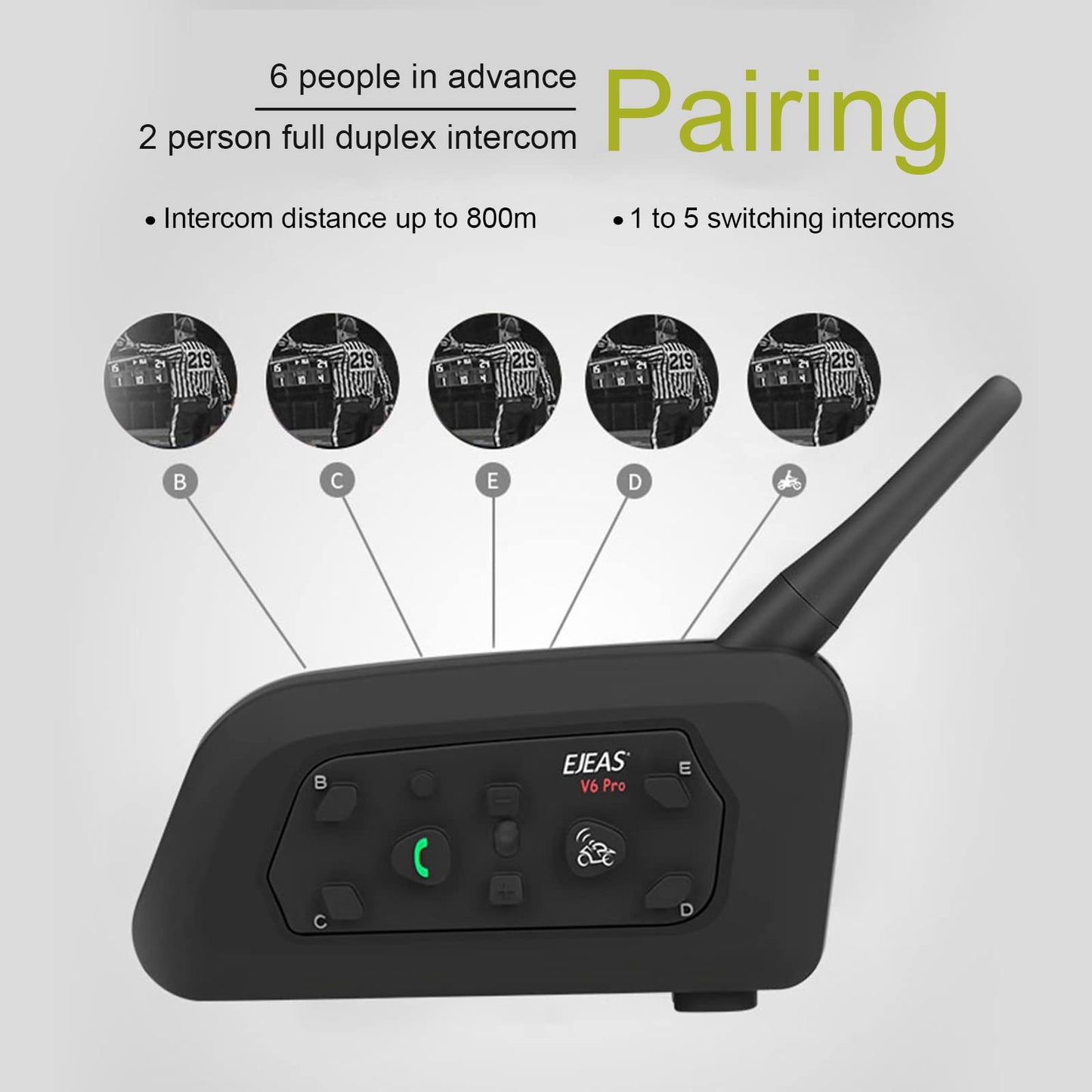 EJEAS V6C Referee Bluetooth Intercom, 2-Way 1200M Professional Referee Headset Communication System with Armband and Right Earpiece for Football and Handball Sports (2PCS)