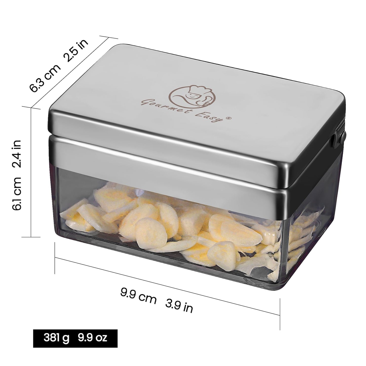 Garlic Press Stainless Steel, Garlic Chopper Mini & Slicer Super Thin 2 in 1, Odor Free Ginger Dicer with Storage Container, Dishwasher Safe Mini Chopper, Premium Mincer with 5 Year Warranty