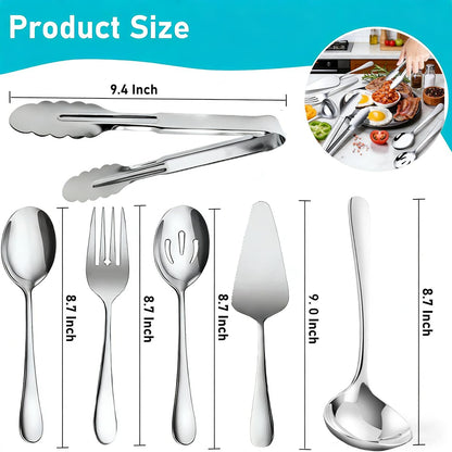 10 Pieces Serving Utensils Include Serving Spoons,Slotted Serving Spoons,Serving Forks,Serving Tongs,Soup Ladle and Pie Cake Server for Buffet Catering Banquet Party(Silver)